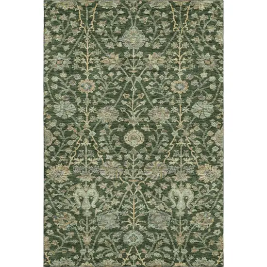 Green And Beige Floral Washable Area Rug With UV Protection Photo 1