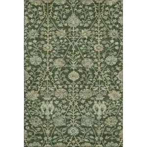 Photo of Green And Beige Floral Washable Area Rug With UV Protection