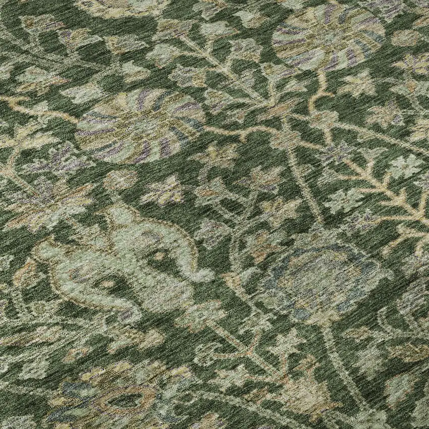 Green And Beige Floral Washable Area Rug With UV Protection Photo 9