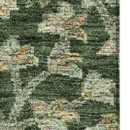 Green And Beige Floral Washable Area Rug With UV Protection Photo 2