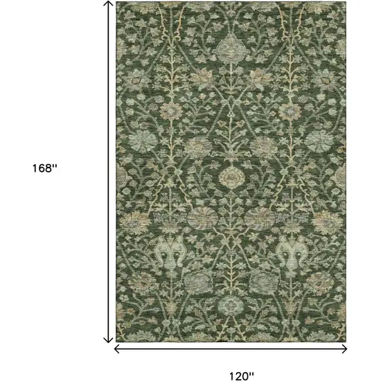 Green And Beige Floral Washable Area Rug With UV Protection Photo 9