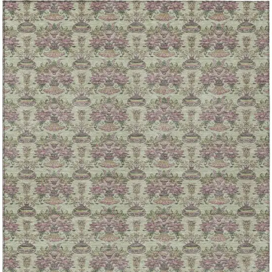 Green And Beige Floral Washable Indoor Outdoor Area Rug Photo 6