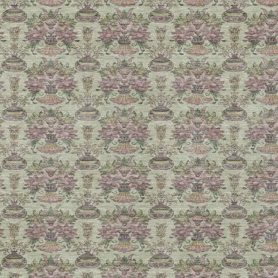 Green And Beige Floral Washable Indoor Outdoor Area Rug Photo 5