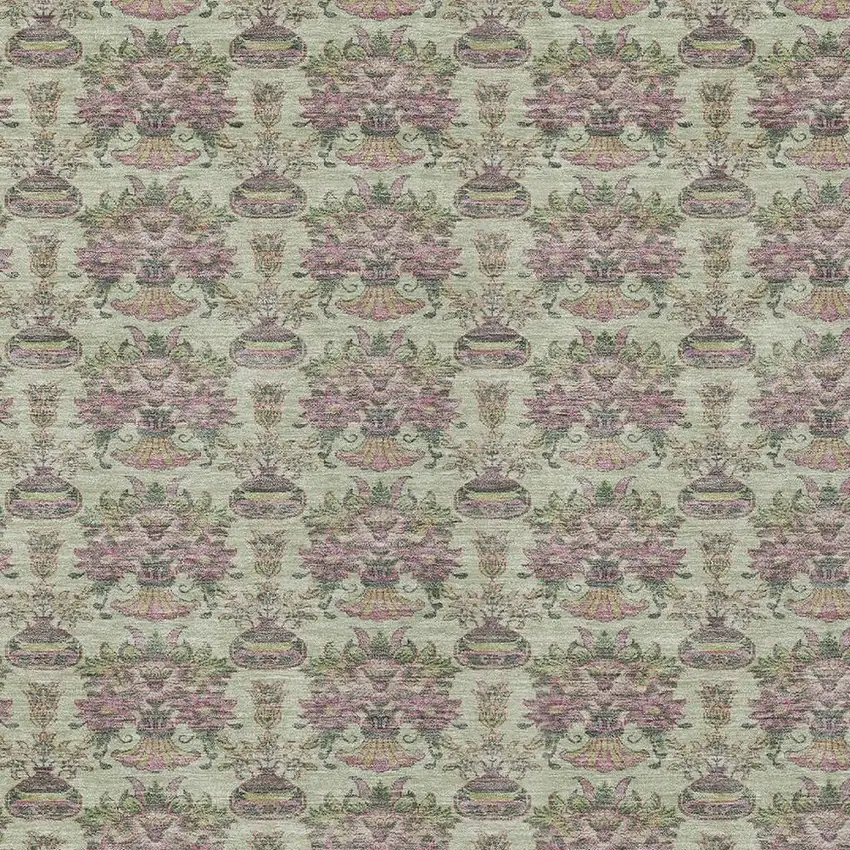 Green And Beige Floral Washable Indoor Outdoor Area Rug Photo 5