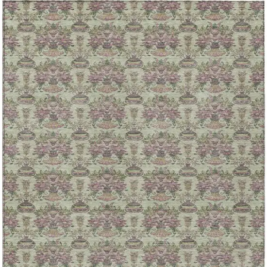 Green And Beige Floral Washable Indoor Outdoor Area Rug Photo 3