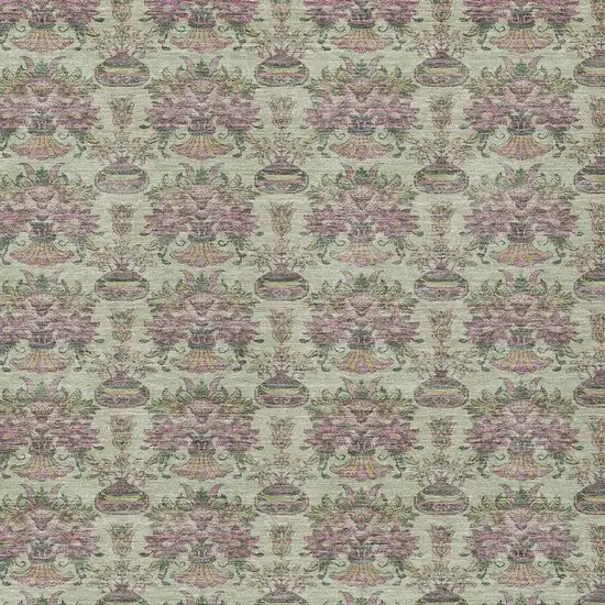 Green And Beige Floral Washable Indoor Outdoor Area Rug Photo 5