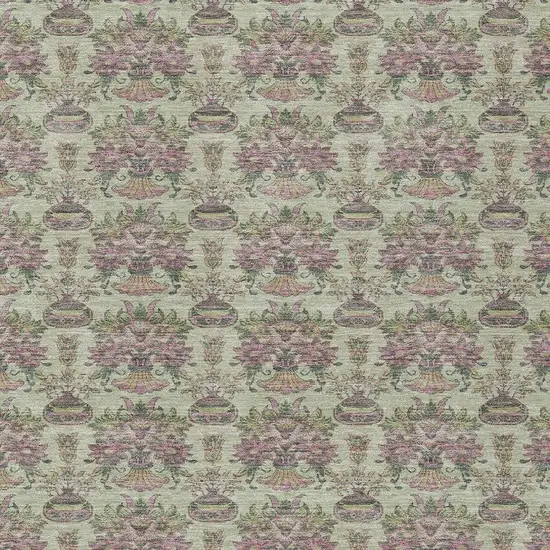 Green And Beige Floral Washable Indoor Outdoor Area Rug Photo 4