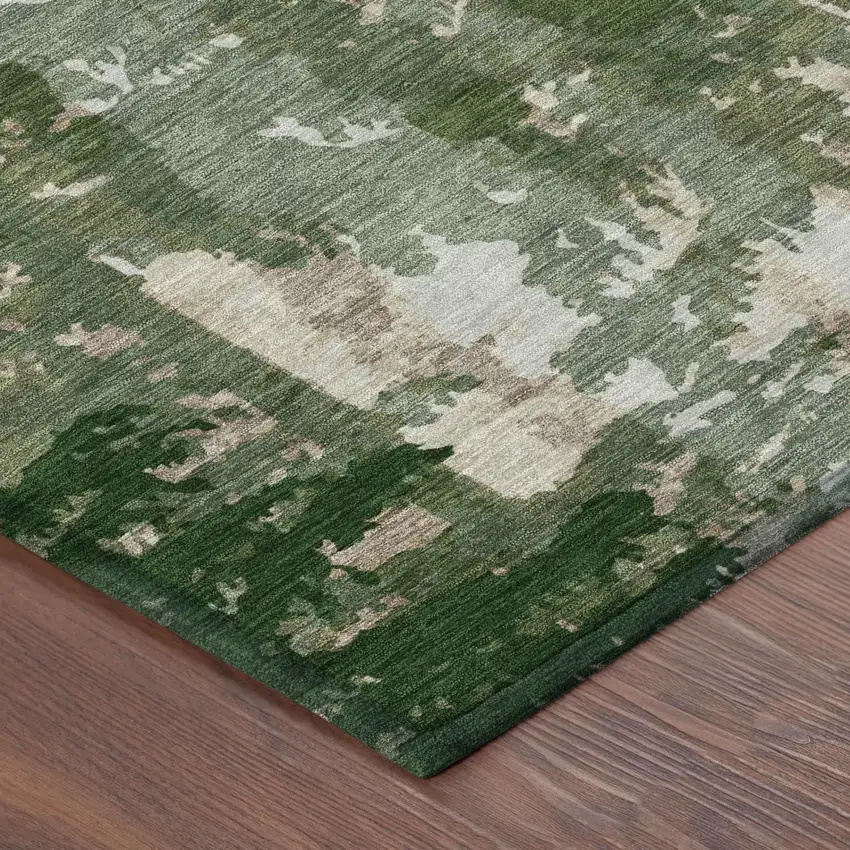 Green And Beige Floral Washable Indoor Outdoor Area Rug Photo 3