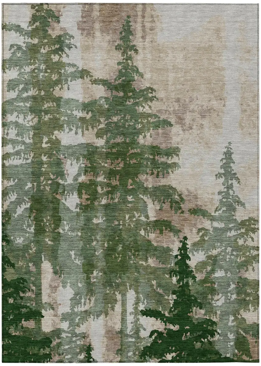 Green And Beige Floral Washable Indoor Outdoor Area Rug Photo 2