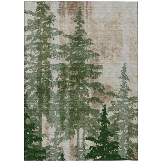 Green And Beige Floral Washable Indoor Outdoor Area Rug Photo 2
