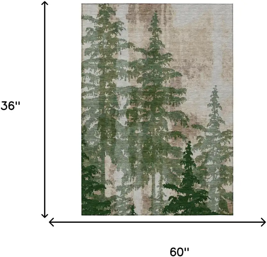 Green And Beige Floral Washable Indoor Outdoor Area Rug Photo 5