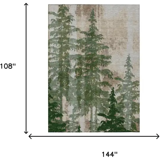 Green And Beige Floral Washable Indoor Outdoor Area Rug Photo 5