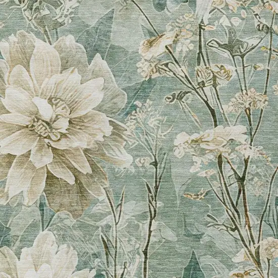 Green And Beige Floral Washable Indoor Outdoor Area Rug Photo 5