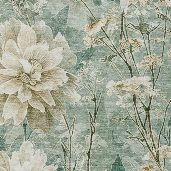 Green And Beige Floral Washable Indoor Outdoor Area Rug Photo 4