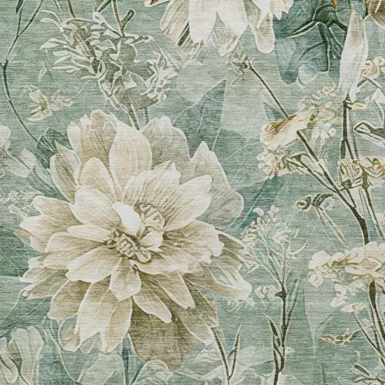 Green And Beige Floral Washable Indoor Outdoor Area Rug Photo 4
