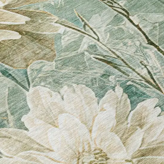 Green And Beige Floral Washable Indoor Outdoor Area Rug Photo 6