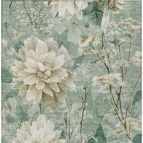 Green And Beige Floral Washable Indoor Outdoor Area Rug Photo 9