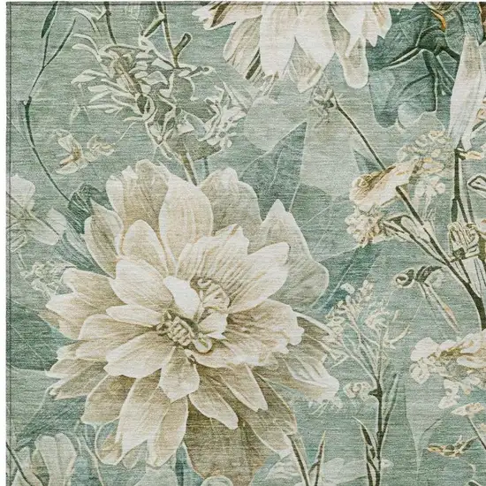 Green And Beige Floral Washable Indoor Outdoor Area Rug Photo 7
