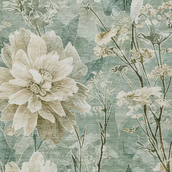 Green And Beige Floral Washable Indoor Outdoor Area Rug Photo 4