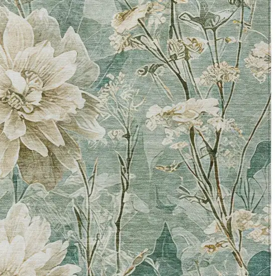 Green And Beige Floral Washable Indoor Outdoor Area Rug Photo 1