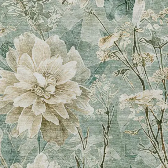 Green And Beige Floral Washable Indoor Outdoor Area Rug Photo 9