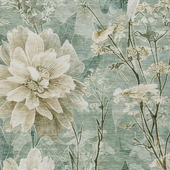 Green And Beige Floral Washable Indoor Outdoor Area Rug Photo 8