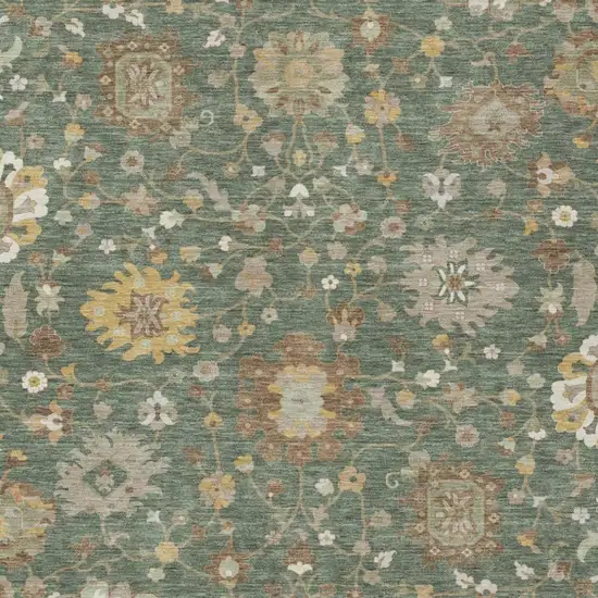 Green And Beige Floral Washable Indoor Outdoor Area Rug Photo 1