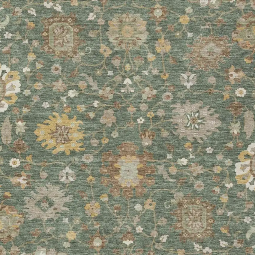 Green And Beige Floral Washable Indoor Outdoor Area Rug Photo 1