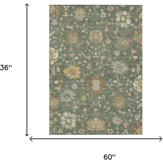 Green And Beige Floral Washable Indoor Outdoor Area Rug Photo 6
