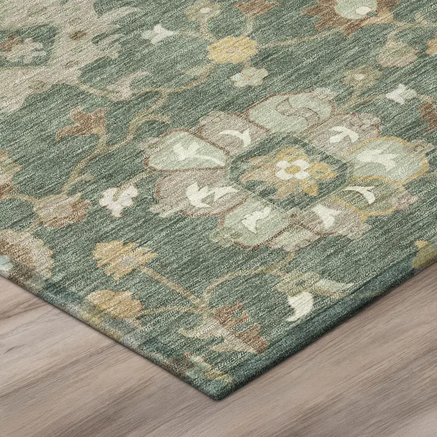 Green And Beige Floral Washable Indoor Outdoor Area Rug Photo 4
