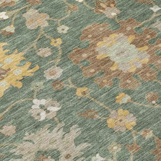 Green And Beige Floral Washable Indoor Outdoor Area Rug Photo 5