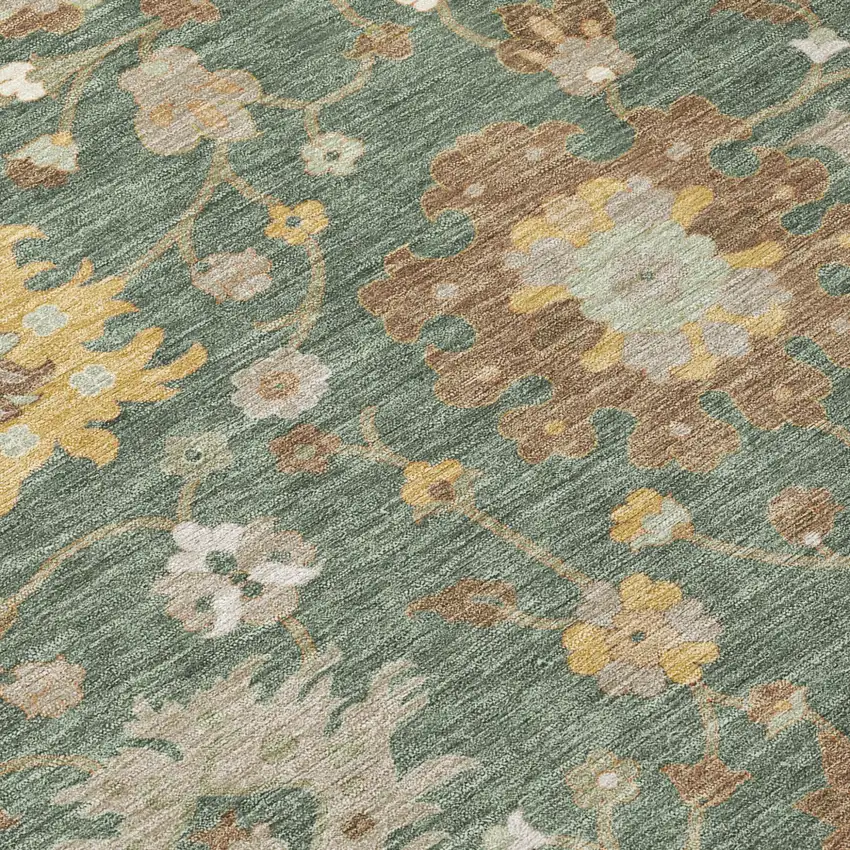 Green And Beige Floral Washable Indoor Outdoor Area Rug Photo 5