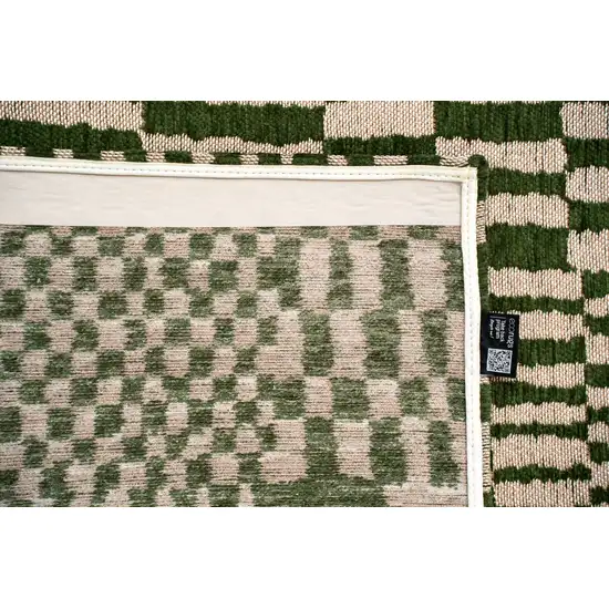 Green And Beige Geometric Berber Washable Area Rug With UV Protection Photo 4