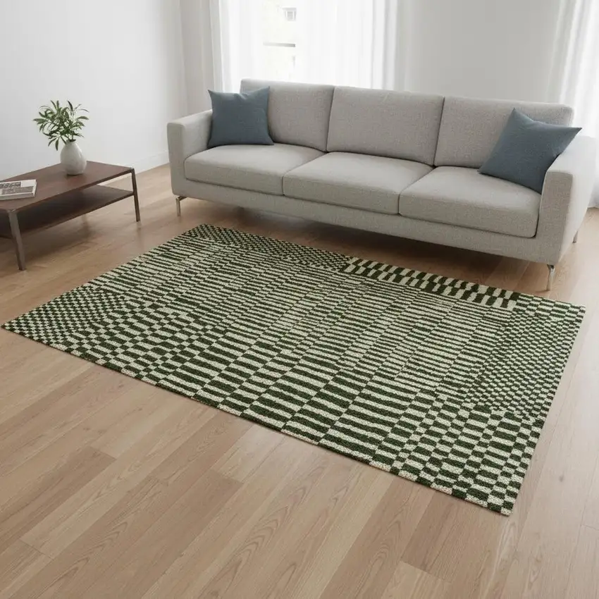 Green And Beige Geometric Berber Washable Area Rug With UV Protection Photo 1