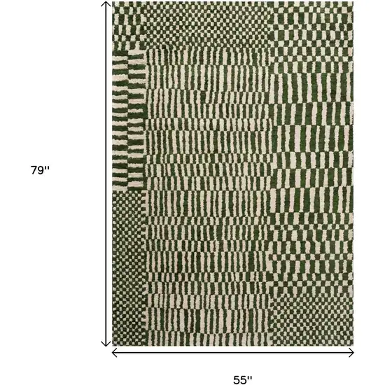 Green And Beige Geometric Berber Washable Area Rug With UV Protection Photo 8
