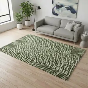 Photo of Green And Beige Geometric Berber Washable Area Rug With UV Protection