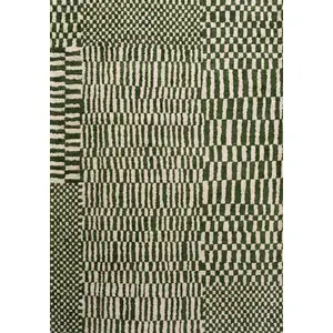 Photo of Green And Beige Geometric Berber Washable Area Rug With UV Protection
