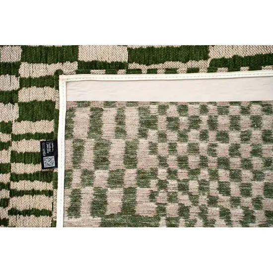 Green And Beige Geometric Berber Washable Area Rug With UV Protection Photo 5