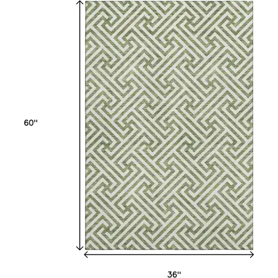 Green And Beige Geometric Washable Area Rug With UV Protection Photo 3