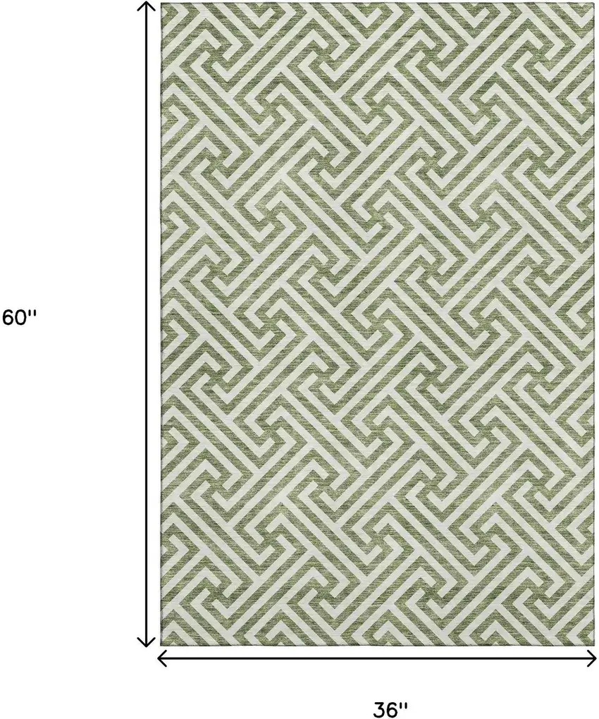 Green And Beige Geometric Washable Area Rug With UV Protection Photo 3