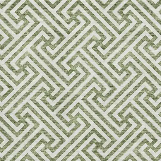 Green And Beige Geometric Washable Area Rug With UV Protection Photo 3