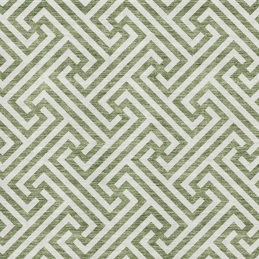 Green And Beige Geometric Washable Area Rug With UV Protection Photo 3