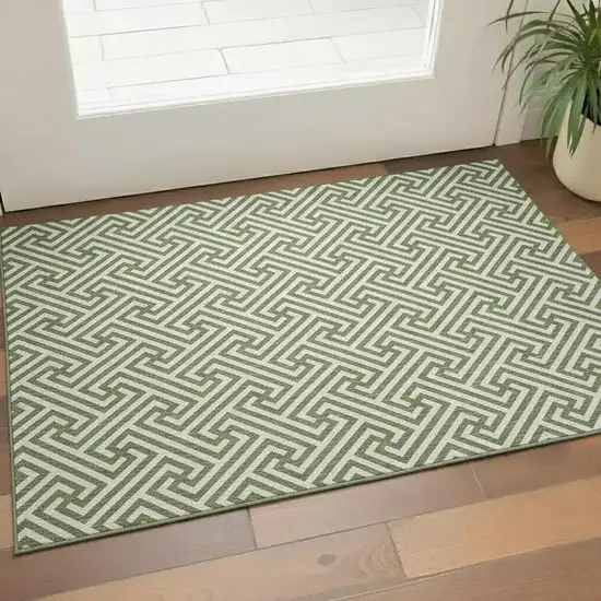 Green And Beige Geometric Washable Area Rug With UV Protection Photo 1
