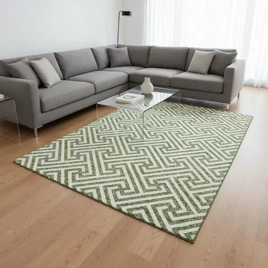 Green And Beige Geometric Washable Area Rug With UV Protection Photo 2