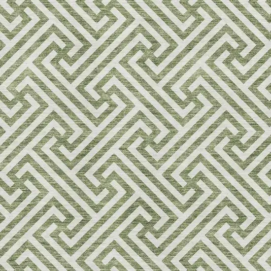 Green And Beige Geometric Washable Area Rug With UV Protection Photo 3
