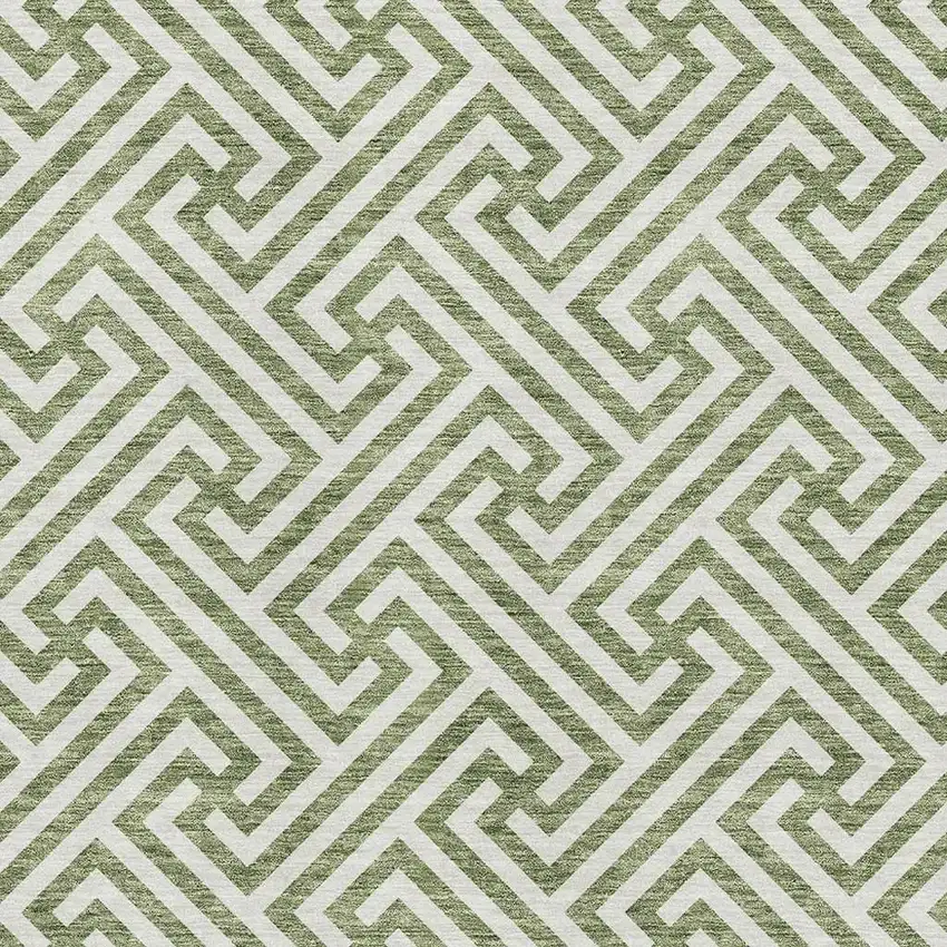 Green And Beige Geometric Washable Area Rug With UV Protection Photo 3