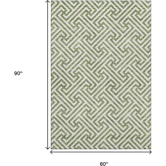 Green And Beige Geometric Washable Area Rug With UV Protection Photo 3