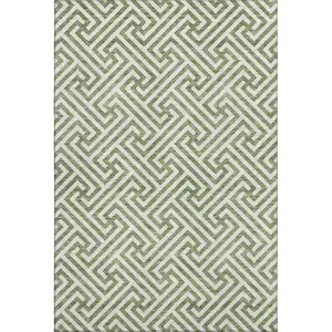 Photo of Green And Beige Geometric Washable Area Rug With UV Protection