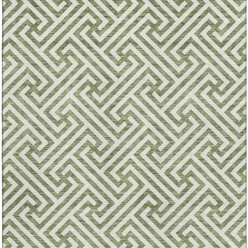Green And Beige Geometric Washable Area Rug With UV Protection Photo 4