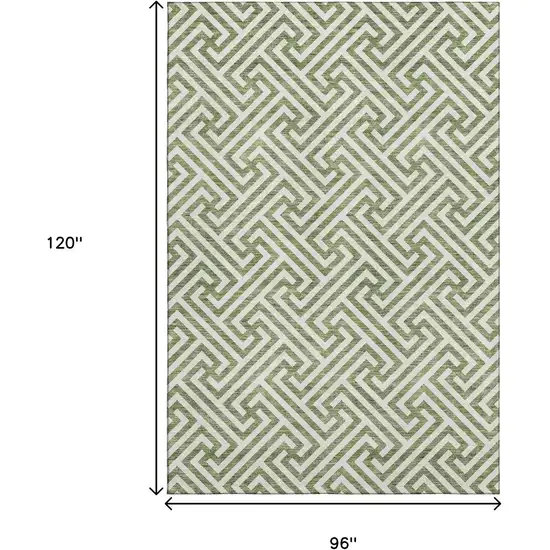 Green And Beige Geometric Washable Area Rug With UV Protection Photo 3